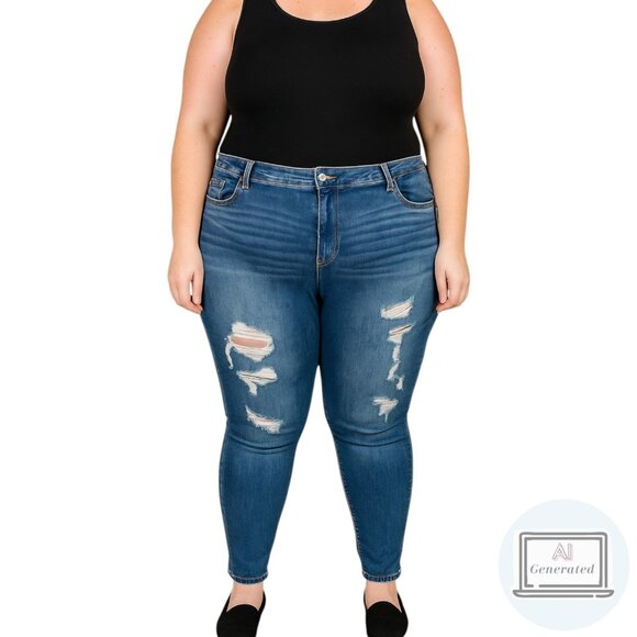 Torrid Womens Distressed Skinny Jeans Blue Stretch Denim Pants Plus Size 26 - Picture 1 of 13